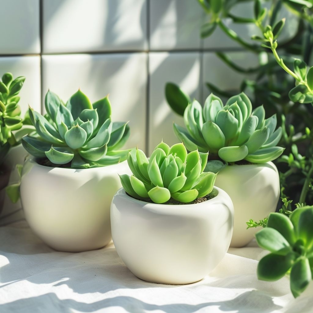 Three succulents in a white pot 